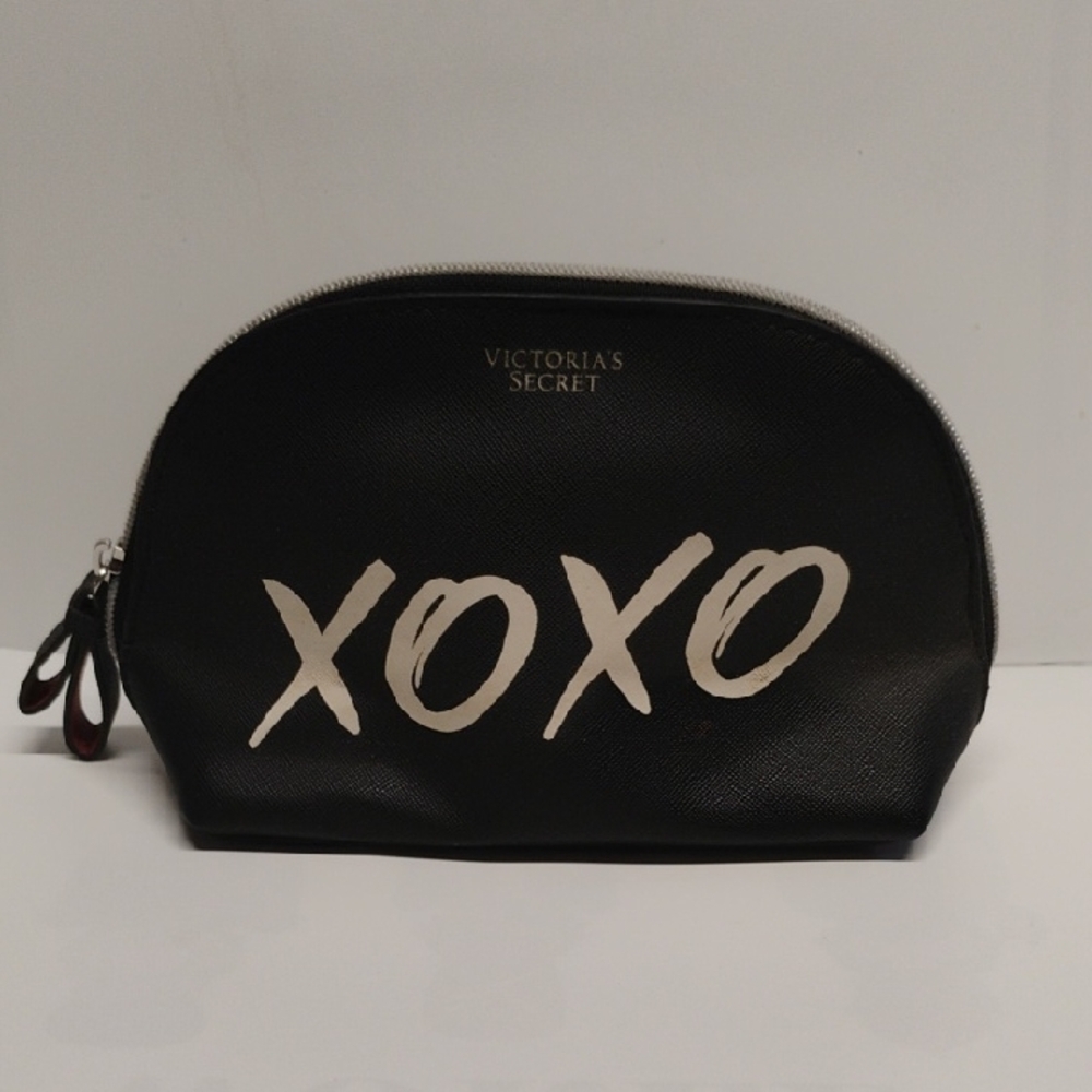 Victoria's Secret Black Cosmetic Pouch with Cream XOXO